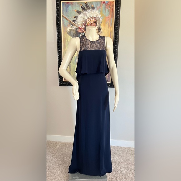 NEW BCBGMAXAZRIA Sleeveless Cascading Back Ruffle Gown - Picture 9 of 14